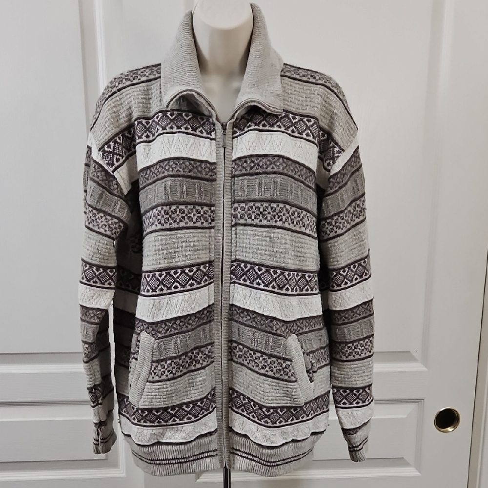 Osterman | Vintage Angora Wool Men's Gray Patterned Sweater Size 40 (M/L)